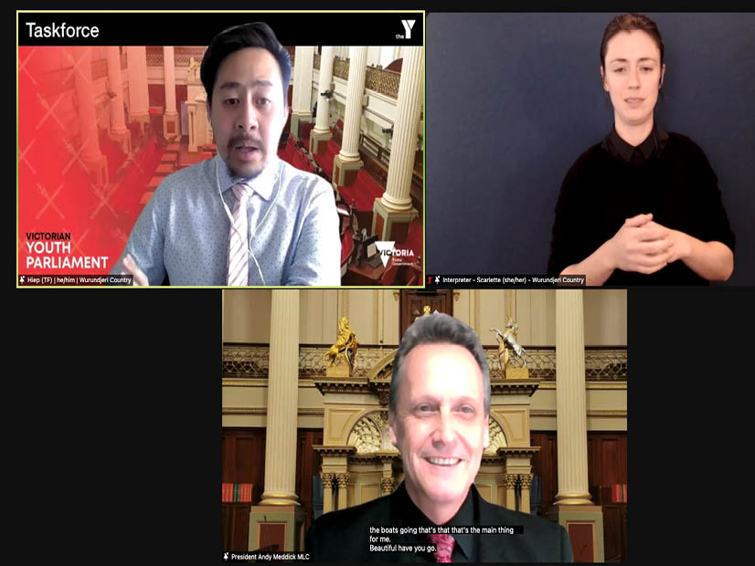 Andy Meddick MP presiding over a Youth Parliament 2021 debate in the Legislative Council. 